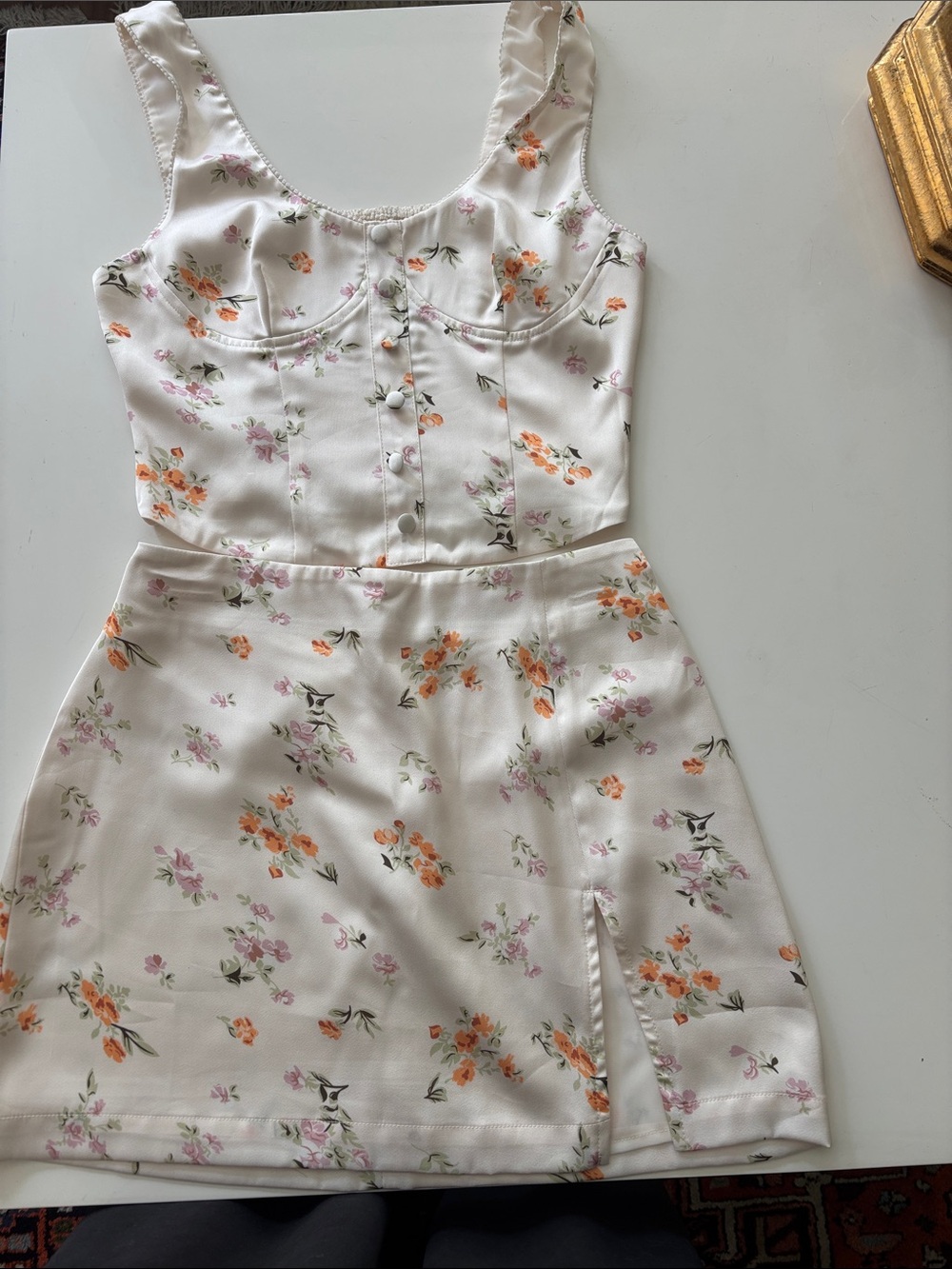 Cream Floral Tank Dress with Button Front